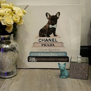 Designer French Bulldog Ford YSL Dior Framed Canvas Chanel Wall Picture Art New